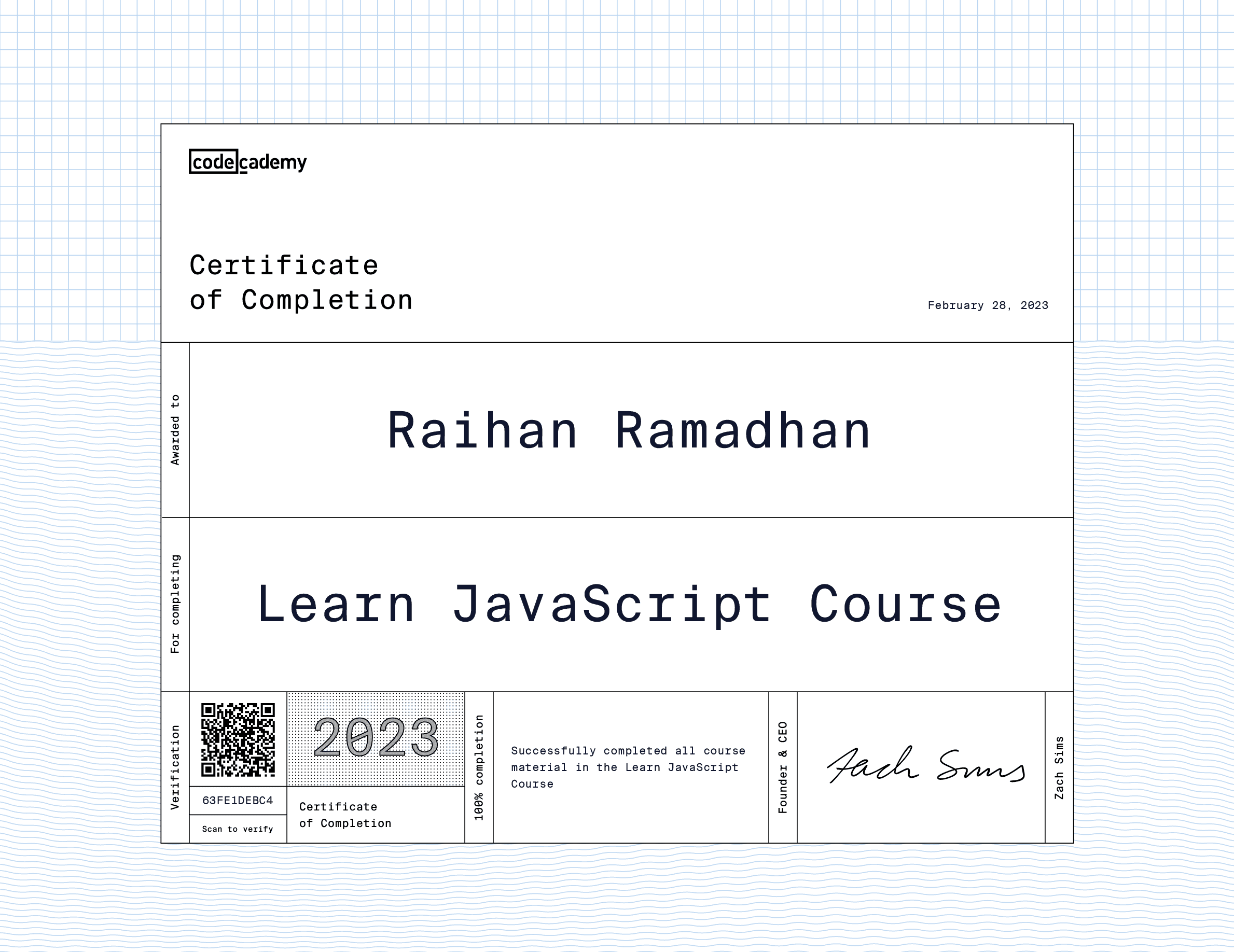 Codecademy JS Certificate