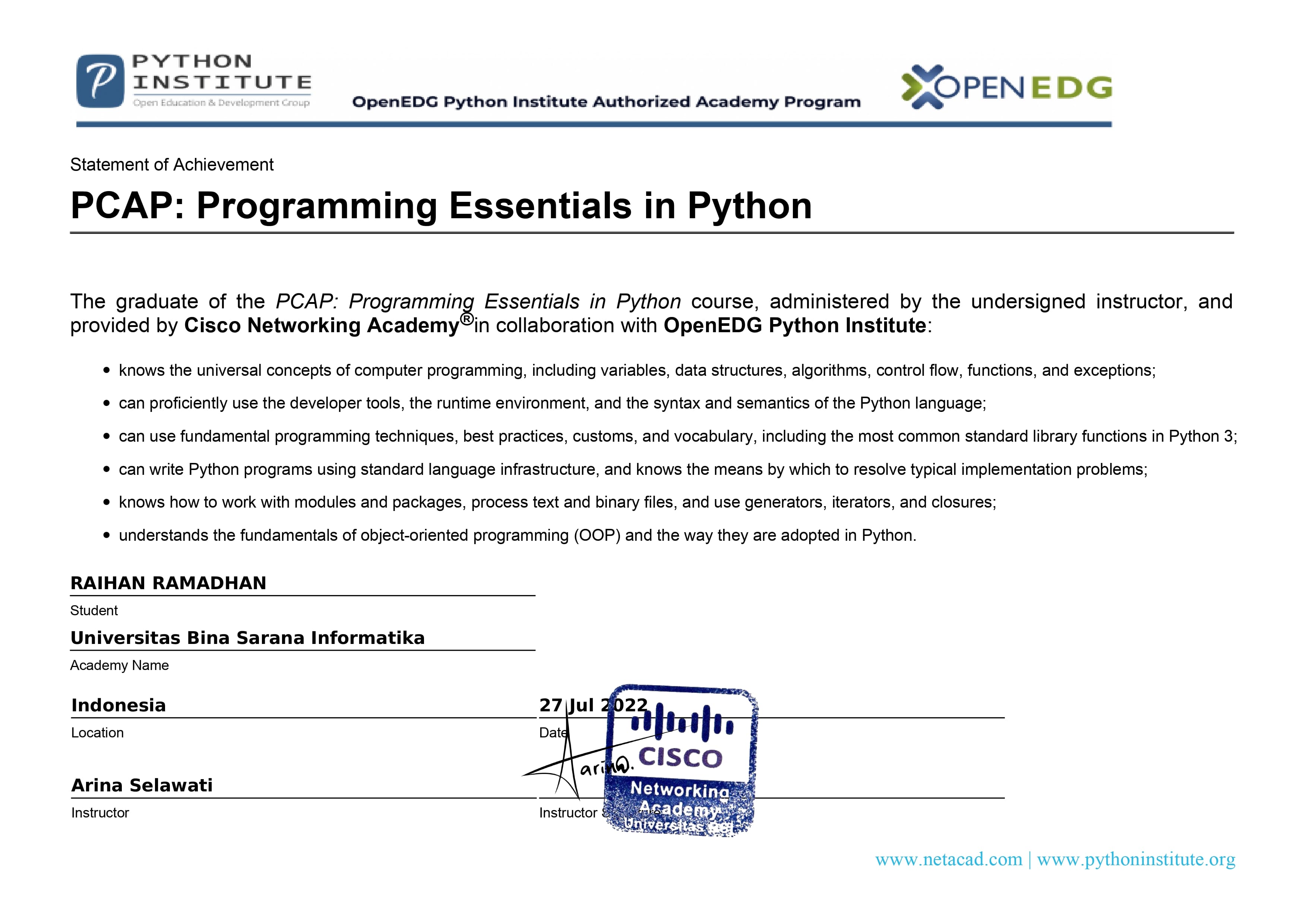 Cisco Python Certificate