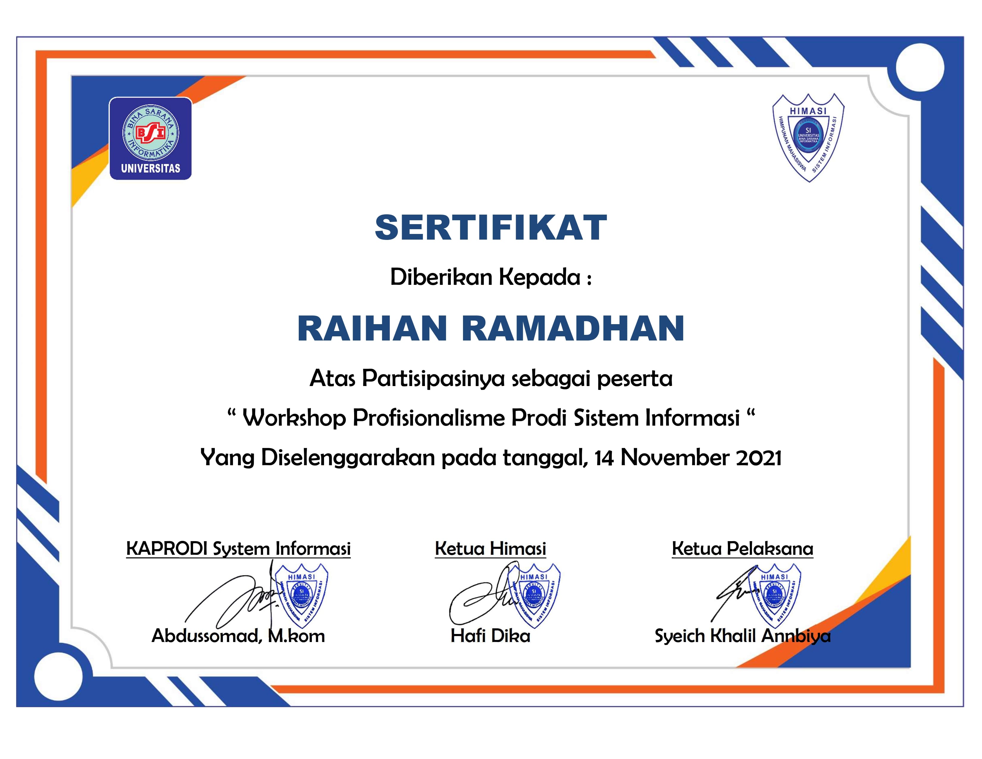 UBSI Seminar Certificate