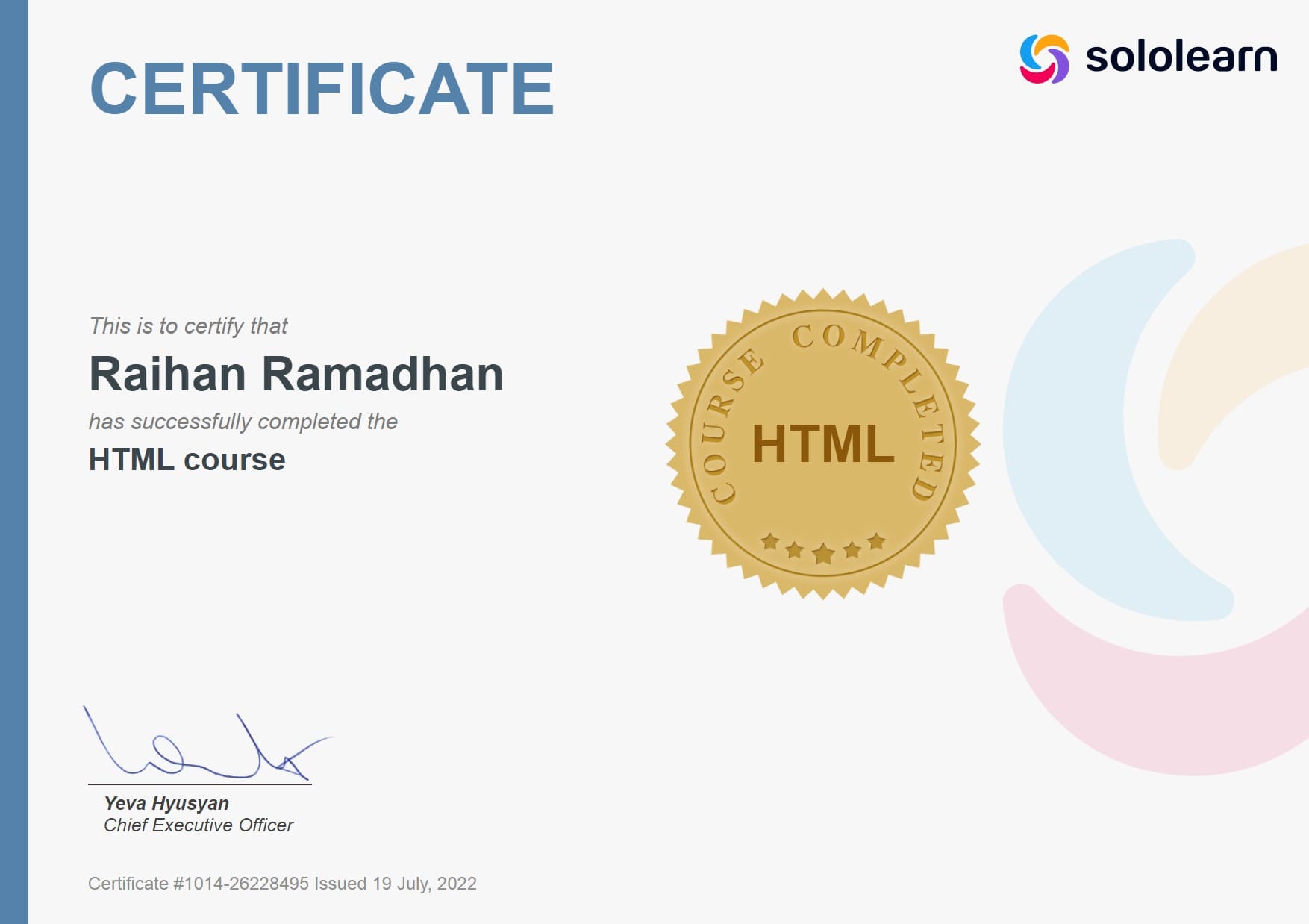 Sololearn HTML Certificate