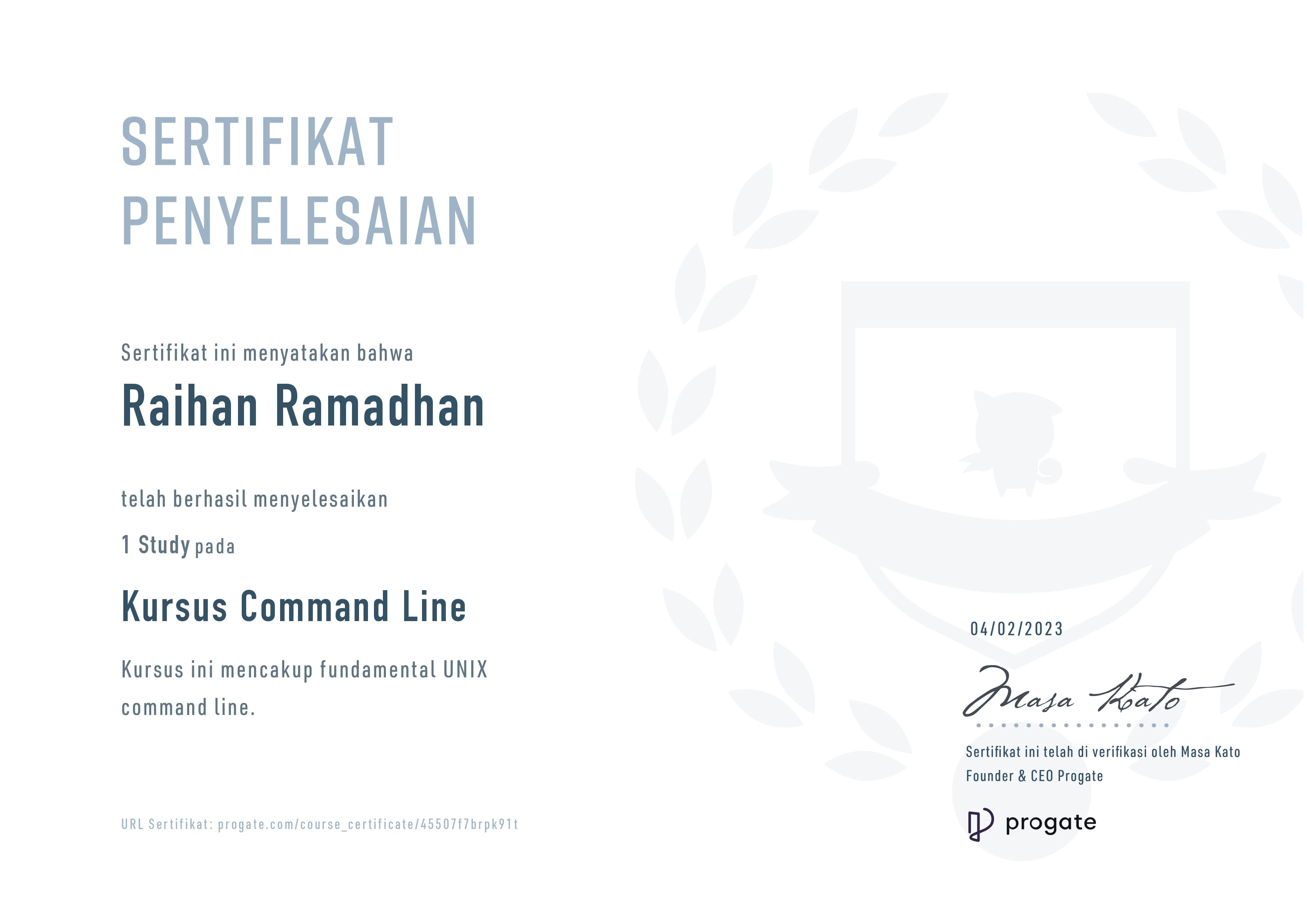 Progate Command Line Certificate